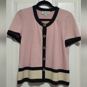St. John Collection Pink, Navy and White Knit Top